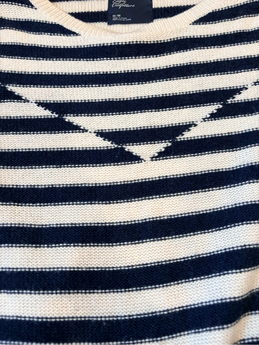 American Eagle Wool Blend Breton Stripe Sweater | Navy & Cream | Medium - Picture 7 of 9